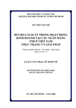 Luận văn Rủi ro lãi suất trong hoạt động kinh doanh tại các ngân hàng THCP Việt Nam thực trạng và giải pháp