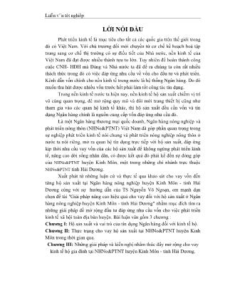 Luận văn tốt nghiệp Giải pháp nâng cao hiệu quả cho vay đối với hộ sản xuất ở Ngân hàng nông nghiệp huyện Kinh Môn - Tỉnh Hải Dương