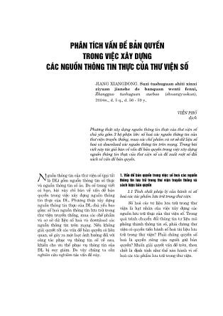 Phân tích vấn đề bản quyền trong việc xây dựng các nguồn thông tin thực của thư viện số