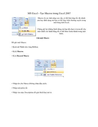 Tài liệu MS Excel - Tạo Macros trong Excel 2007