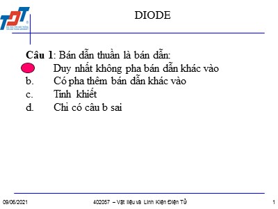 Trắc nghiệm Vật liệu và linh kiện điện tử - Diode