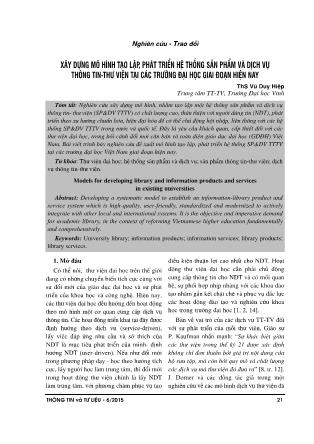 Xây dựng mô hình tạo lập, phát triển hệ thông sản phẩm dịch vụ thông tin-Thư viện tại các trường Đại học giai đoạn hiện nay