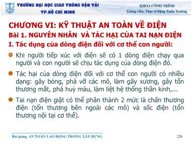 Bài giảng An toàn lao động - Chương VI: Kỹ thuật án toàn về điện - Đặng Xuân Trường