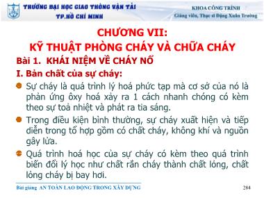 Bài giảng An toàn lao động - Chương VII: Kỹ thuật phòng cháy chữa cháy - Đặng Xuân Trường