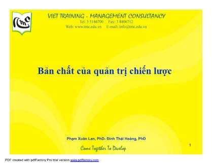 Bài giảng Bản chất của quản trị chiến lược - Phạm Xuân Lan