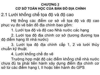 Bài giảng Bản đồ địa chính - Chương 2: Cơ sở toán học của bản đồ địa chính