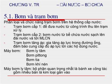 Bài giảng Cấp thoát nước - Chương 5: Trạm bơm-Đài nước-Bể chứa