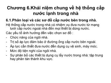 Bài giảng Cấp thoát nước - Chương 6: Khái niệm chung về hệ thống cấp nước lạnh trong nhà