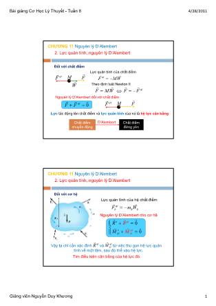 Bài giảng Cơ học lý thuyết - Chương 11: Nguyên lý D’Alembert (Phần 1)
