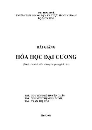 Bài giảng Hóa học đại cương - Nguyễn Phú Huyền Châu