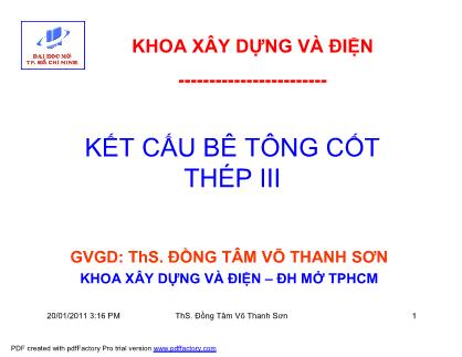 Bài giảng Kết cấu bê tông cốt thép III - Đồng Tâm Võ Thanh Sơn