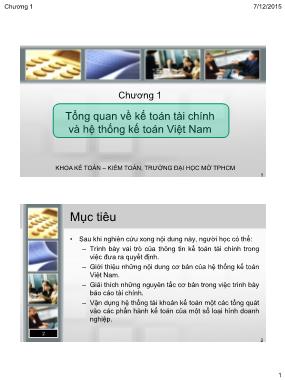 Bài giảng môn Kế toán doanh nghiệp - Chương 1: Tổng quan về kế toán tài chính và hệ thống kế toán Việt Nam