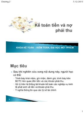 Bài giảng môn Kế toán doanh nghiệp - Chương 2: Kế toán tiền và nợ phải thu