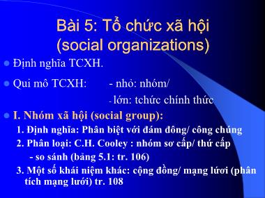 Bài giảng Nhập môn Xã hội học - Chương 5: Tỗ chức xã hội