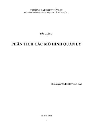 Bài giảng Phân tích các mô hình quản lý - Đinh Tuấn Hải