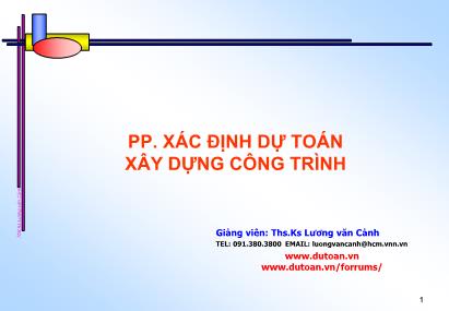 Bài giảng Phương pháp xác định dự toán xây dựng công trình - Lương Văn Cảnh