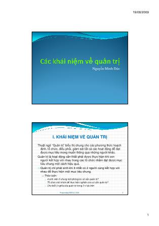 Bài giảng Quản trị doanh nghiệp thủy sản - Các khái niệm về quản trị - Nguyễn Minh Đức