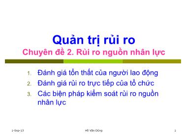 Bài giảng Quản trị rủi ro - Chuyên đề 2: Rủi ro nguồn nhận lực - Hồ Văn Dũng