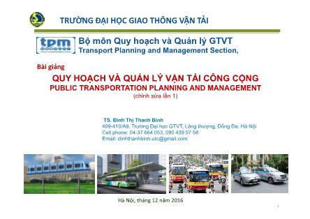 Bài giảng Quy hoạch và quản lý vận tải công cộng - Chương 3: Quy hoạch vận tải công cộng