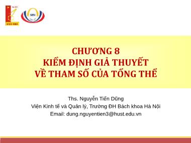 Bài giảng Thống kê ứng dụng trong kinh doanh - Chương 8: Kiểm định giả thuyết về tham số của tổng thể - Nguyễn Việt Dũng