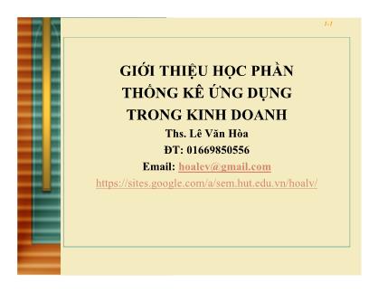 Bài giảng Thống kê ứng dụng trong kinh doanh - Lê Văn Hòa