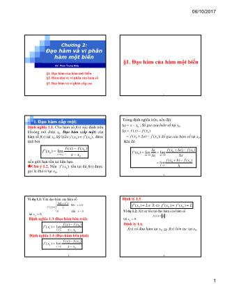 Bài giảng Toán cao cấp C1 - Chương 2: Đạo hàm và vi phân hàm một biến - Phan Trung Hiếu