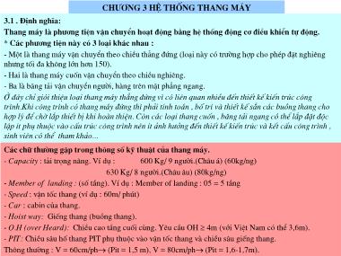 Bài giảng Trang thiết bị công trình - Chương 3: Hệ thống thang máy