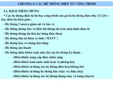 Bài giảng Trang thiết bị công trình - Chương 4: Các hệ thống điện tử công trình