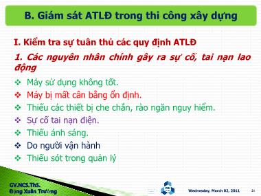 Bài giảng Tư vấn giám sát - Chuyên đề 4: Quy trình và nội dung giám sát tiến độ, an toàn lao động - Đặng Xuân Trường (Phần 2)