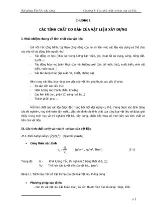 Bài giảng Vật liệu xây dựng - Chương 1: Các tính chất cơ bản của vật liệu