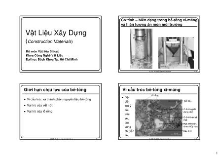 Bài giảng Vật liệu xây dựng - Cơ tính, biến dạng trong bê tông xi măng và hiện tượng ăn mòn môi trường