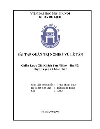 Bài tập Quản trị nghiệp vụ lễ tân - Chiến lược giá khách sạn Nikko - Hà Nội thực trạng và giải pháp