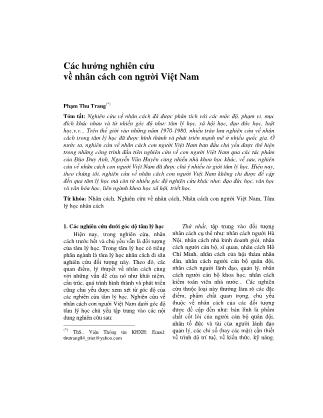 Các hướng nghiên cứu về nhân cách con người Việt Nam