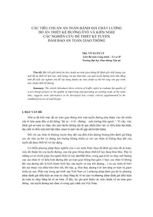 Các tiêu chuẩn an toàn đánh giá chất lượng đồ án thiết kế đường ôtô và kiến nghị các nghiên cứu để thiết kế tuyến đảm bảo an toàn giao thông