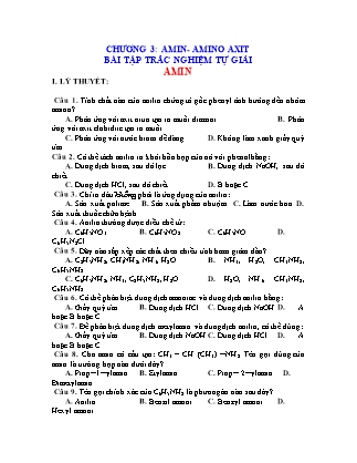 Câu hỏi trắc nghiêm ôn tập Hóa học Lớp 12 - Chương 3: Amin - Amino Axit