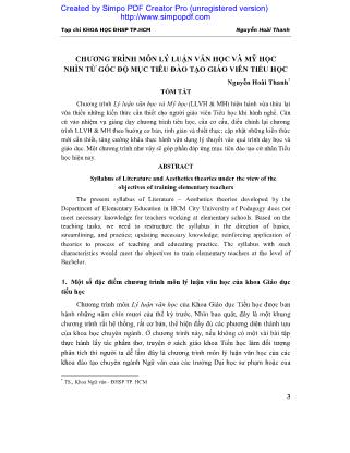 Chương trình môn lý Luận văn học và mỹ học nhìn từ góc độ mục tiêu đào tạo giáo viên tiểu học