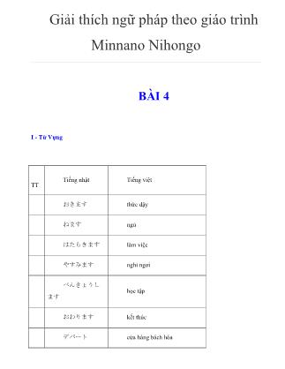 Giảo thích ngữ pháp theo giáo trình Minnano Nihongo - Bài 4