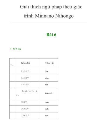 Giảo thích ngữ pháp theo giáo trình Minnano Nihongo - Bài 6