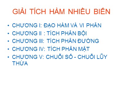 Giáo trình Giải tích hàm nhiều biến - Chương 1: Đạo hàm và vi phân (Phần 1)