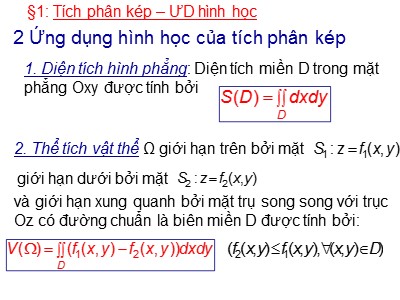 Giáo trình Giải tích hàm nhiều biến - Chương 2: Tích phân bội - Bài 1: Tích phân kép - ƯD hình học