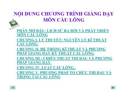 Giáo trình giảng dạy môn Cầu lông