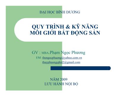 Giáo trình Quy trình và kỹ năng mô giới bất động sản - Phạm Ngọc Phương