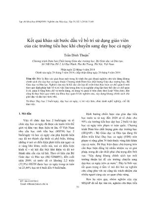 Kết quả khảo sát bước đầu về bố trí sử dụng giáo viên của các trường tiểu học khi chuyển sang dạy học cả ngày