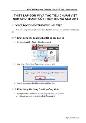 Thiết lập đơn vị và tạo tiêu chuẩn Việt Nam cho thanh cốt thép trong ASD 2011