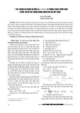 Thực trạng sử dụng hồ điều hòa trong hệ thống thoát nước mưa ở một số đô thị thuộc Đồng bằng Bắc Bộ Việt Nam