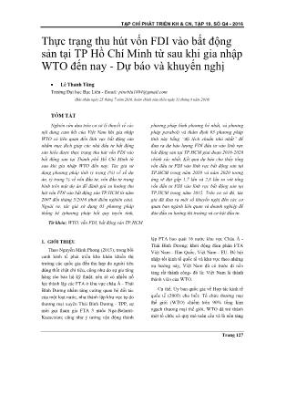 Thực trạng thu hút vốn FDI vào bất động sản tại TP Hồ Chí Minh từ sau khi gia nhập WTO đến nay - Dự báo và khuyến nghị
