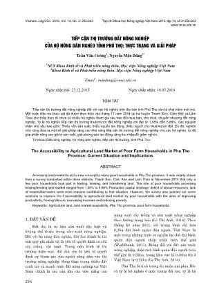 Tiếp cận thị trường đất nông nghiệp của hộ nông dân nghèo tỉnh Phú Thọ: Thực trạng và giải pháp