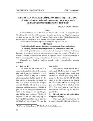 Tiêu đề văn bản sách giáo khoa tiếng việt tiểu học và việc sử dụng tiêu đề trong dạy học đọc hiểu có hướng dẫn cho học sinh tiểu học