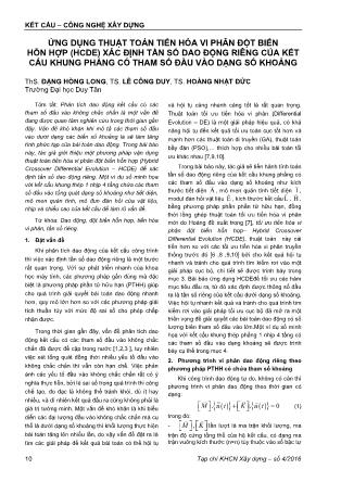 Ứng dụng thuật toán tiến hóa vi phân đột biến hỗn hợp (HCDE) xác định tần số dao động riêng của kết cấu khung phẳng có tham số đầu vào dạng số khoảng