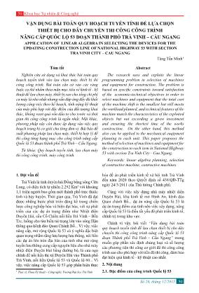 Vận dụng bài toán quy hoạch tuyến tính để lựa chọn thiết bị cho dây chuyền thi công công trình nâng cấp quốc lộ 53 đoạn Thành phố Trà Vinh – Cầu Ngang